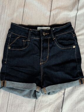 Dark Blue Rolled Cuff Denim Shorts